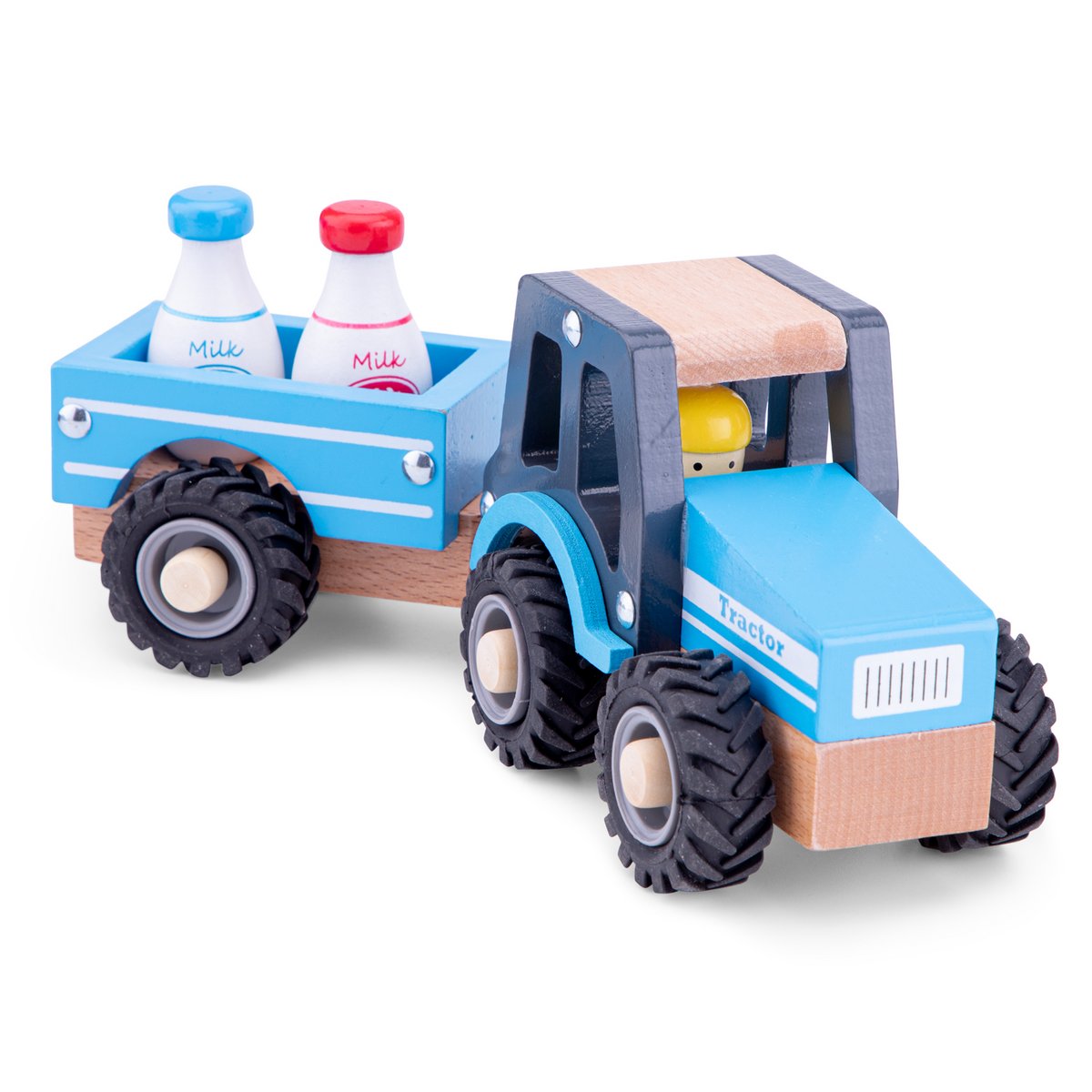 Houten Tractor Blauw | Set met melk