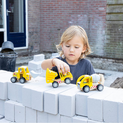 Houten bouwvoertuigen set