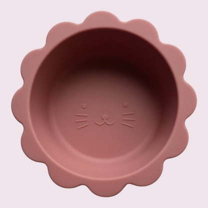 Siliconen kinderservies set kat | Met zuignap | Met kom en lepel | Donkerroze