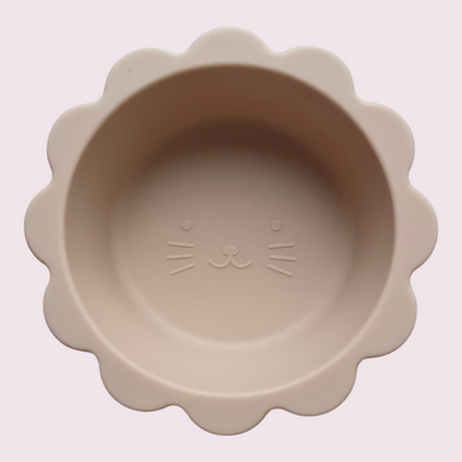 Siliconen kinderservies set kat | Met zuignap | Met kom en lepel | Beige