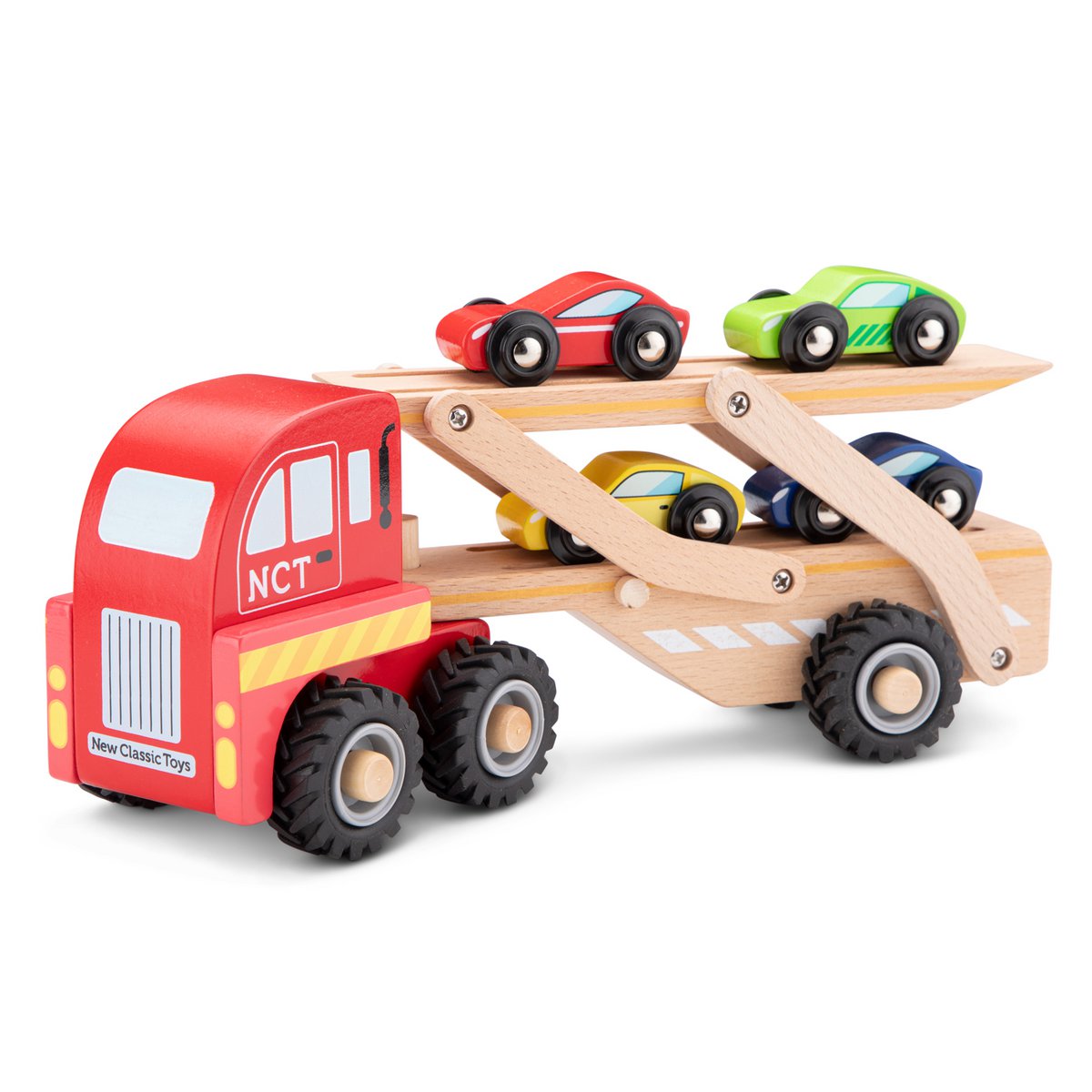 Houten autotransporter | inclusief 4 auto's