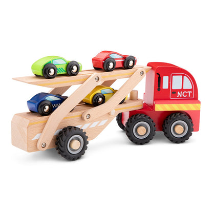 Houten autotransporter | inclusief 4 auto's