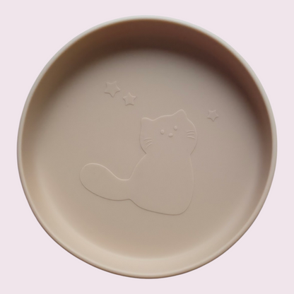 Siliconen kinderservies set kat | Met zuignap | Met kom en lepel | Beige