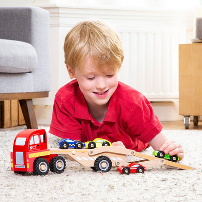 Houten autotransporter | inclusief 4 auto's