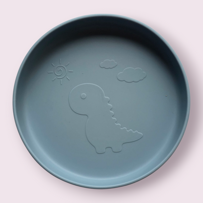 Dino bord | Met zuignap | Grijsblauw